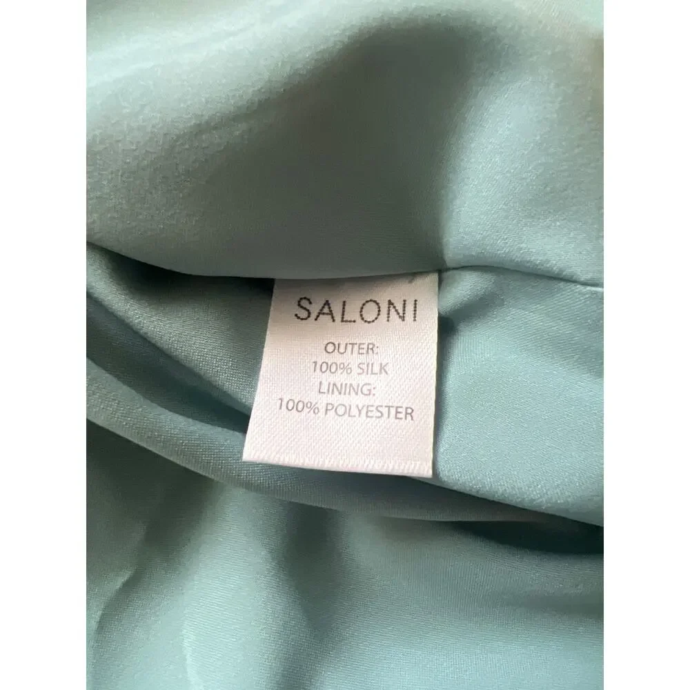 NWT $975 SALONI Bianca Blue Hanami Clouds Pure Silk Jacquard Crepe Chine Dress 4 - Picture 10 of 13